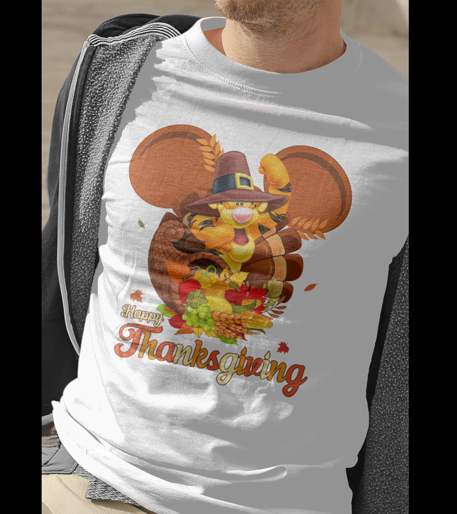Happy Thanksgiving Tigger Cornucopia Celebration T-Shirt