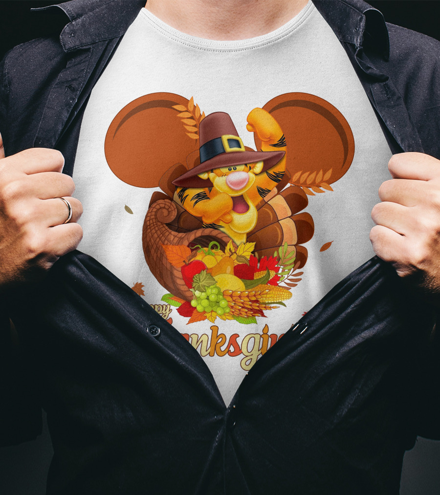 Happy Thanksgiving Tigger Cornucopia Celebration T-Shirt