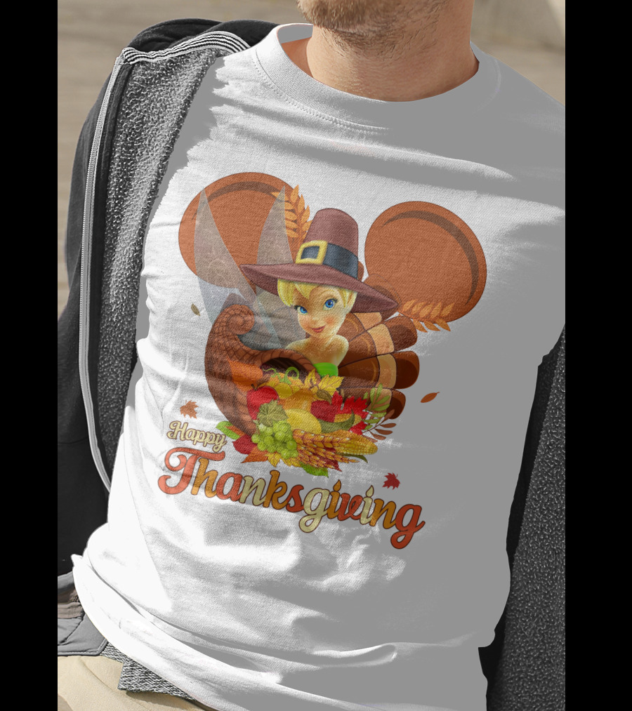 Happy Thanksgiving Tinker Bell Cornucopia Hat T-Shirt
