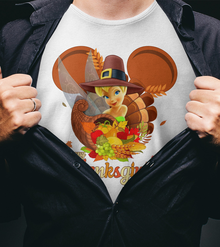 Happy Thanksgiving Tinker Bell Cornucopia Hat T-Shirt