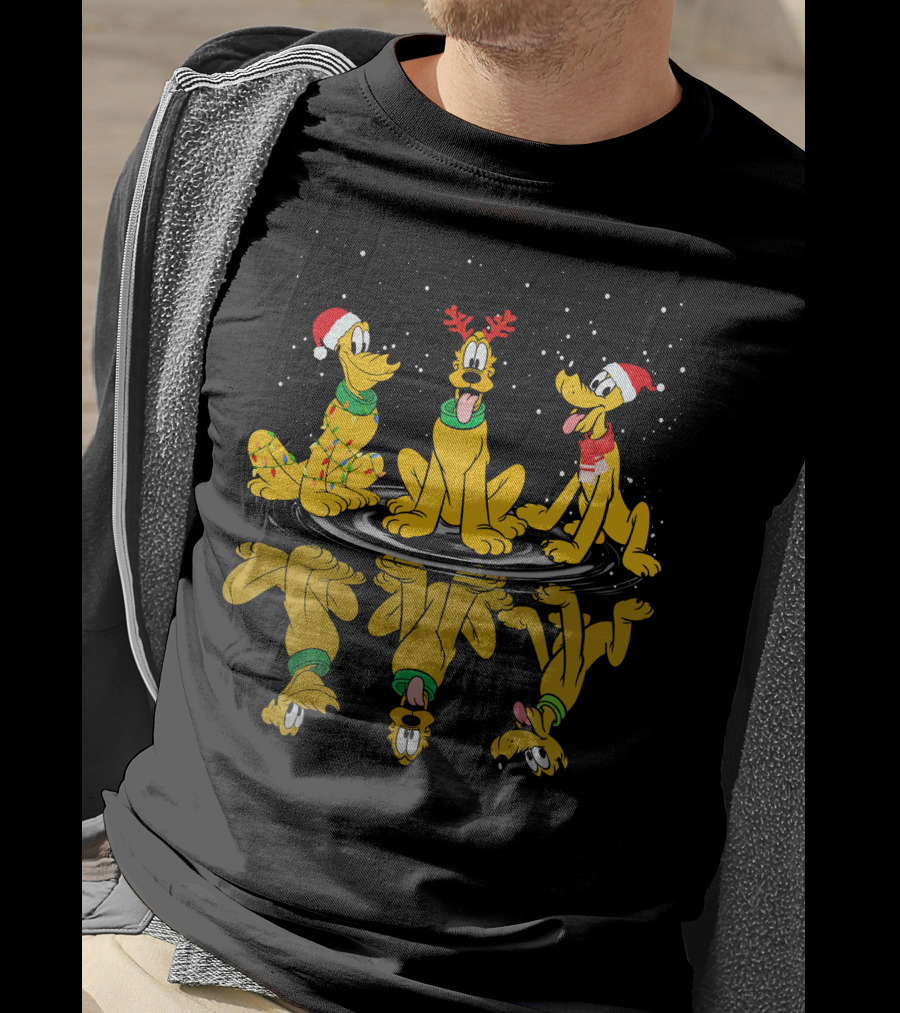 Pluto Christmas Reflections With Santa Hats And Antlers T-Shirt