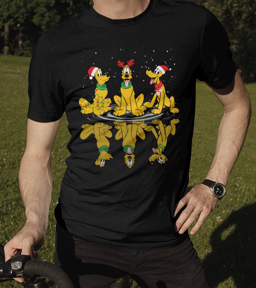 Pluto Christmas Reflections With Santa Hats And Antlers T-Shirt