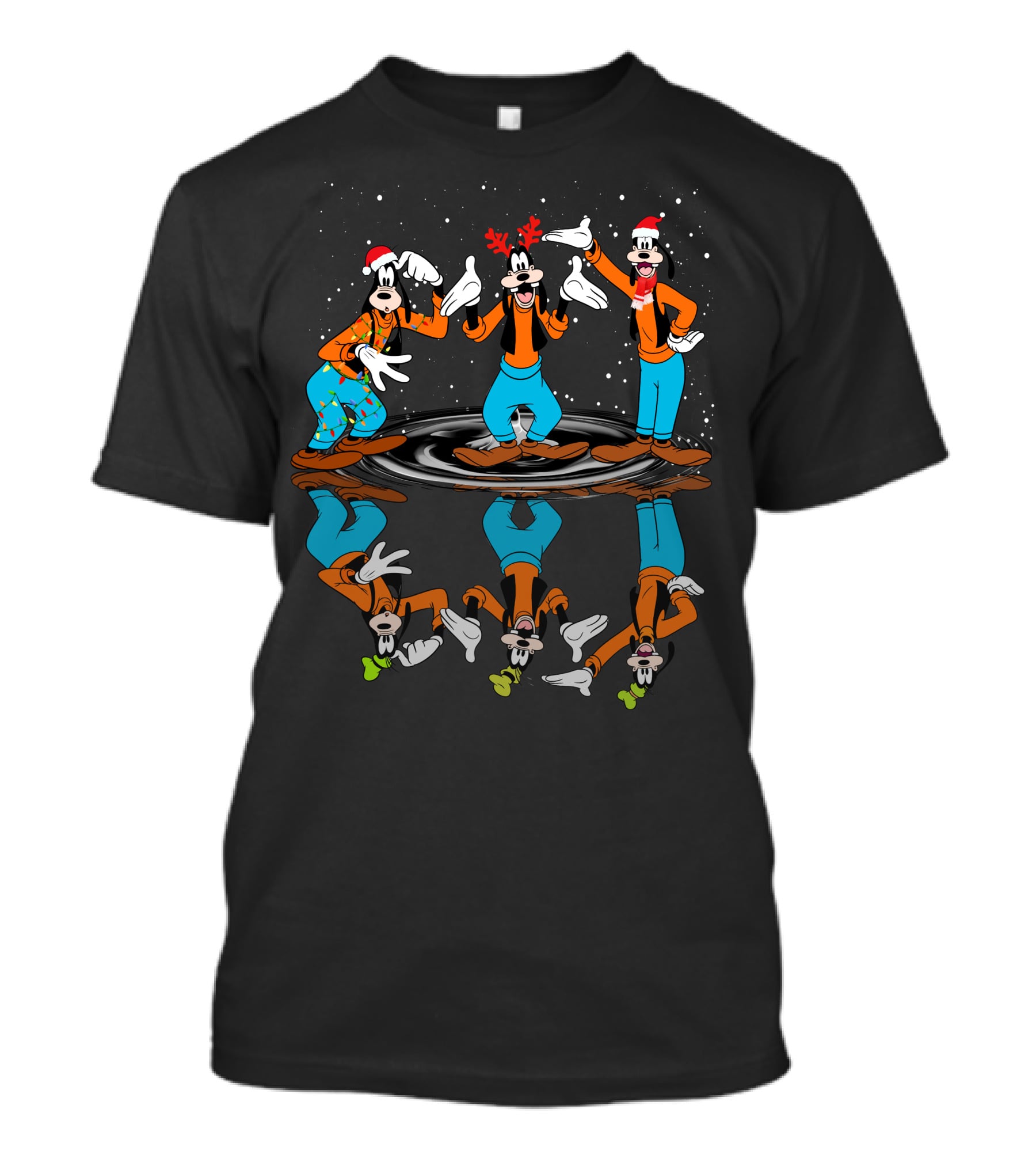 Goofy Holiday Reflections With Santa Hats And Antlers T-Shirt