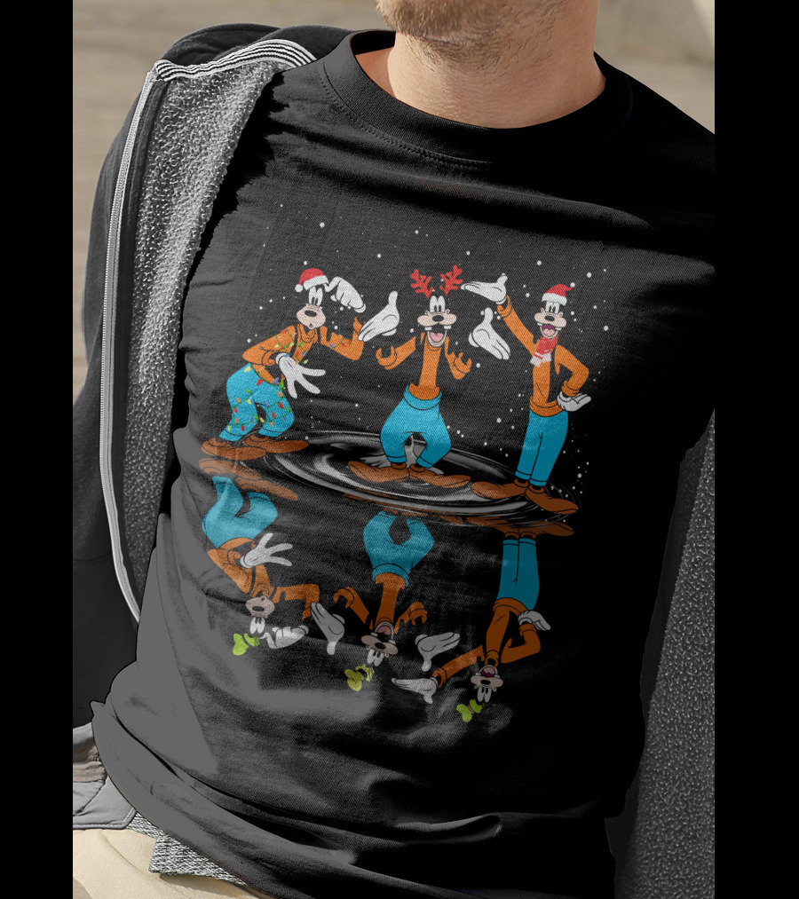 Goofy Holiday Reflections With Santa Hats And Antlers T-Shirt