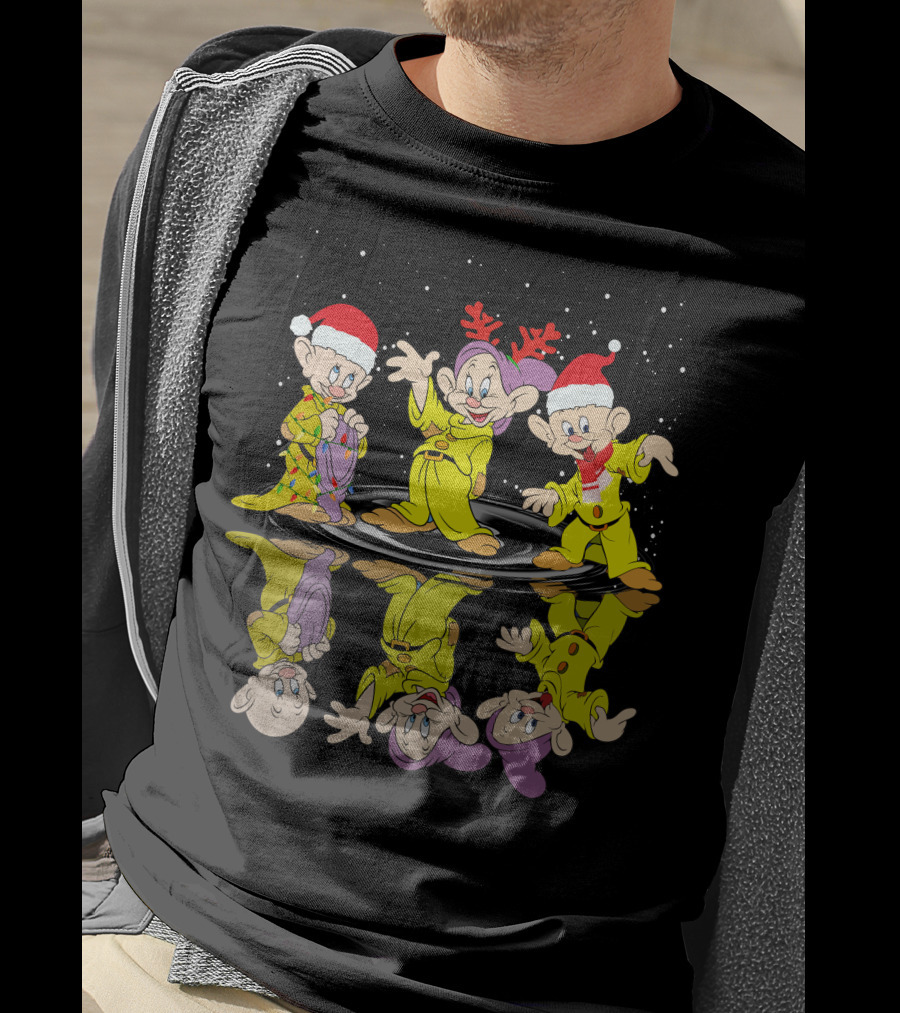 Dopey Christmas Reflections With Santa Hats And Reindeer Antlers T-Shirt