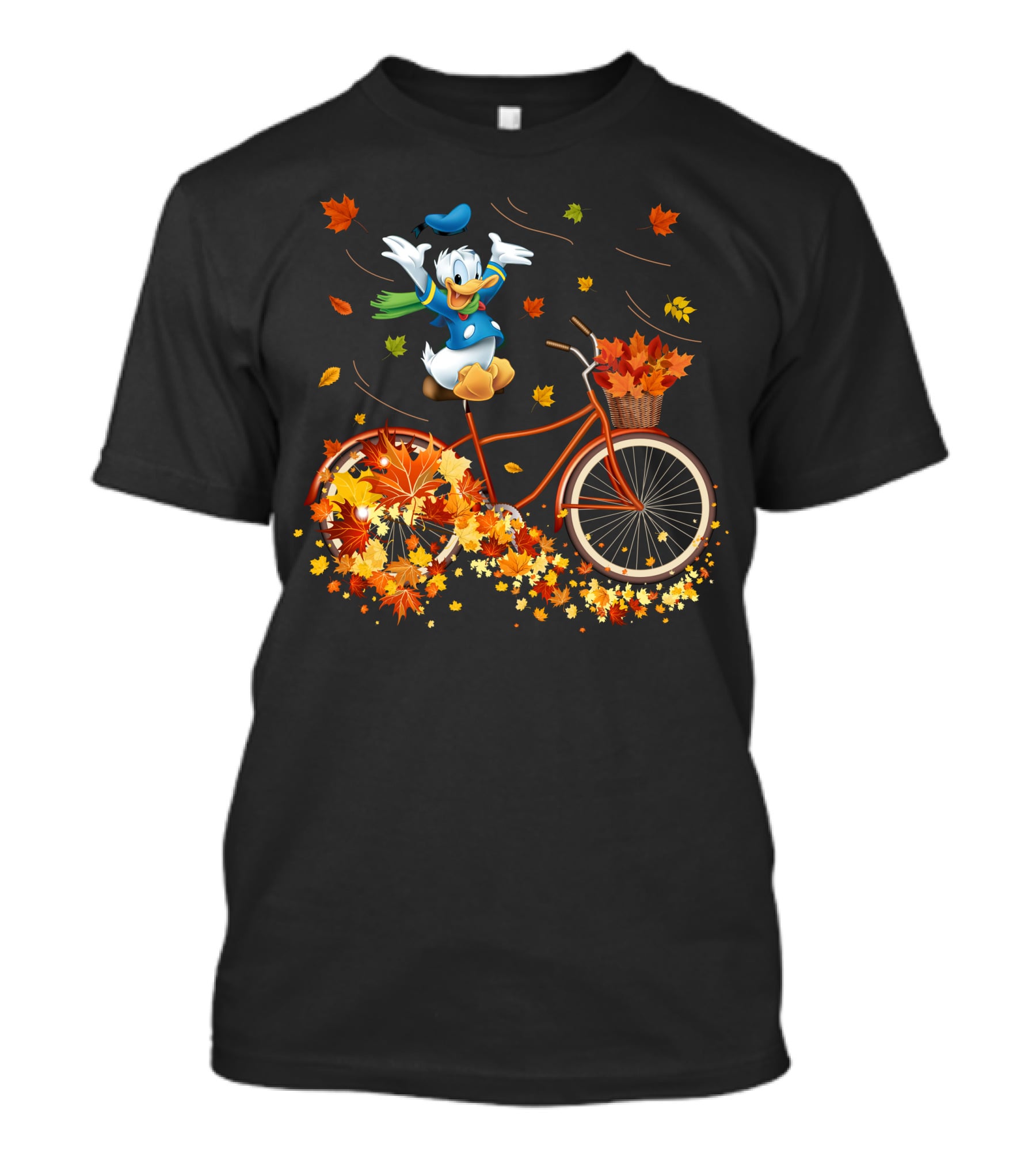 Donald Duck Autumn Bicycle Adventure With Falling Leaves T-Shirt