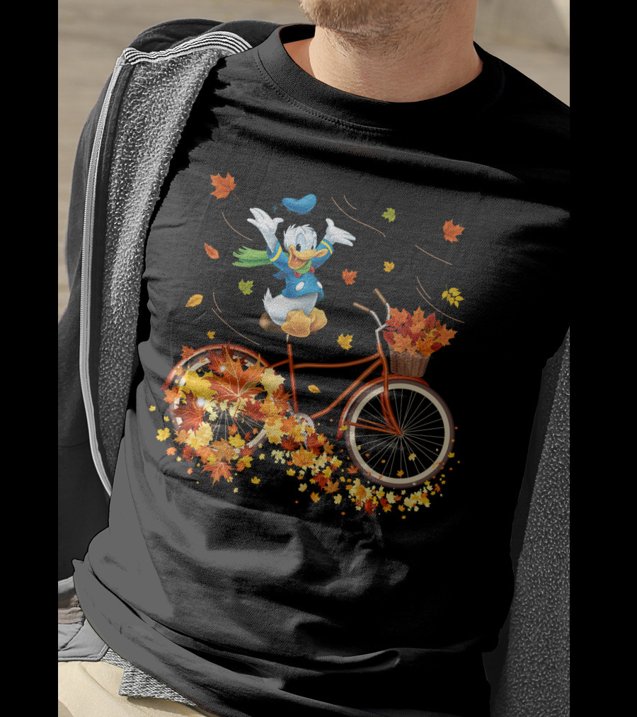 Donald Duck Autumn Bicycle Adventure With Falling Leaves T-Shirt