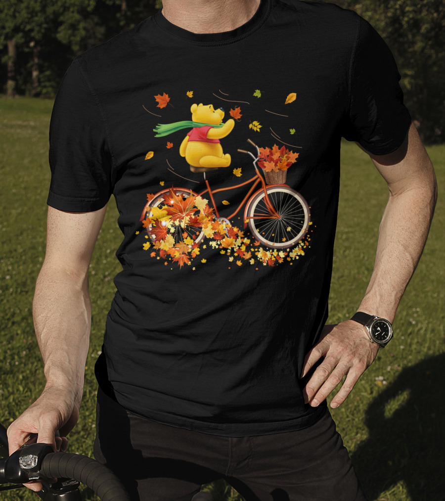 Winnie The Pooh Autumn Leaves Bicycle Ride T-Shirt