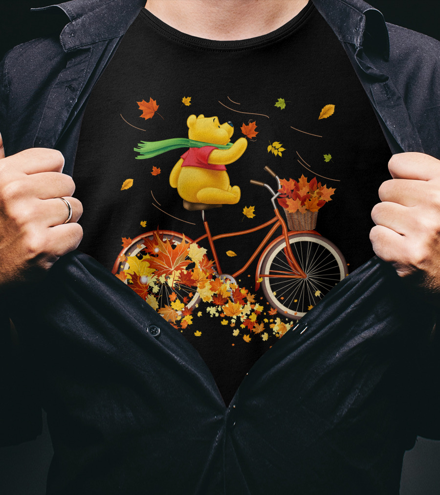 Winnie The Pooh Autumn Leaves Bicycle Ride T-Shirt