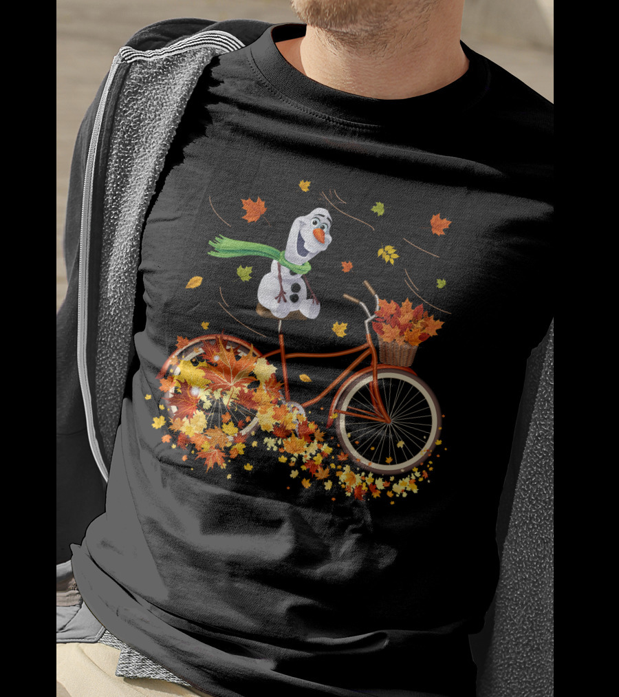 Olaf Riding A Bicycle With Autumn Leaves T-Shirt