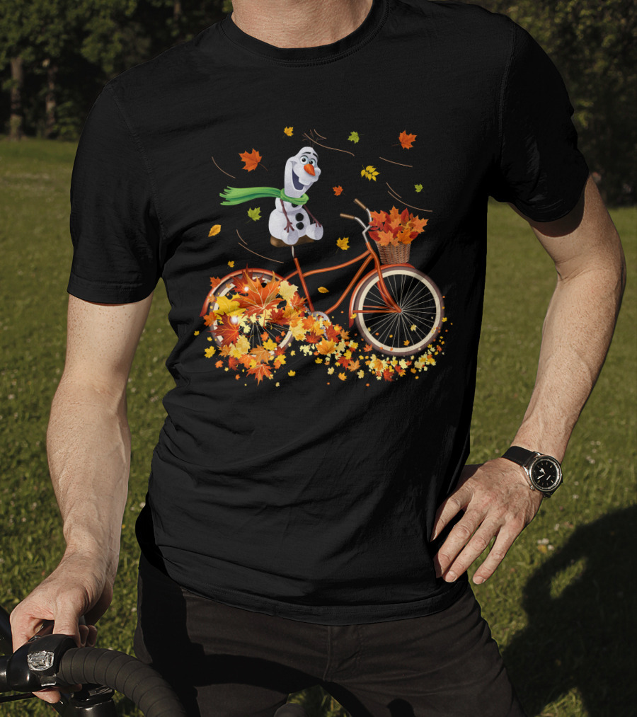 Olaf Riding A Bicycle With Autumn Leaves T-Shirt