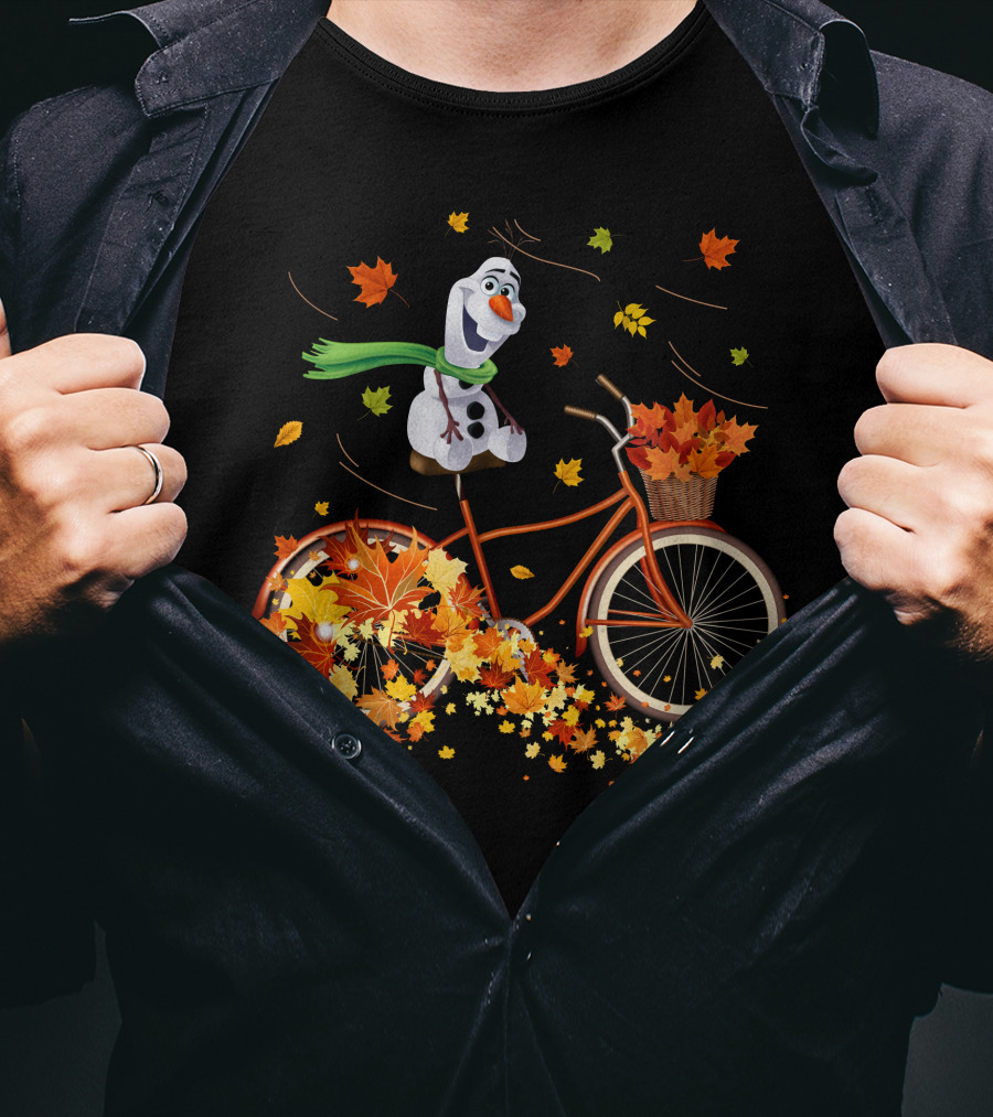 Olaf Riding A Bicycle With Autumn Leaves T-Shirt
