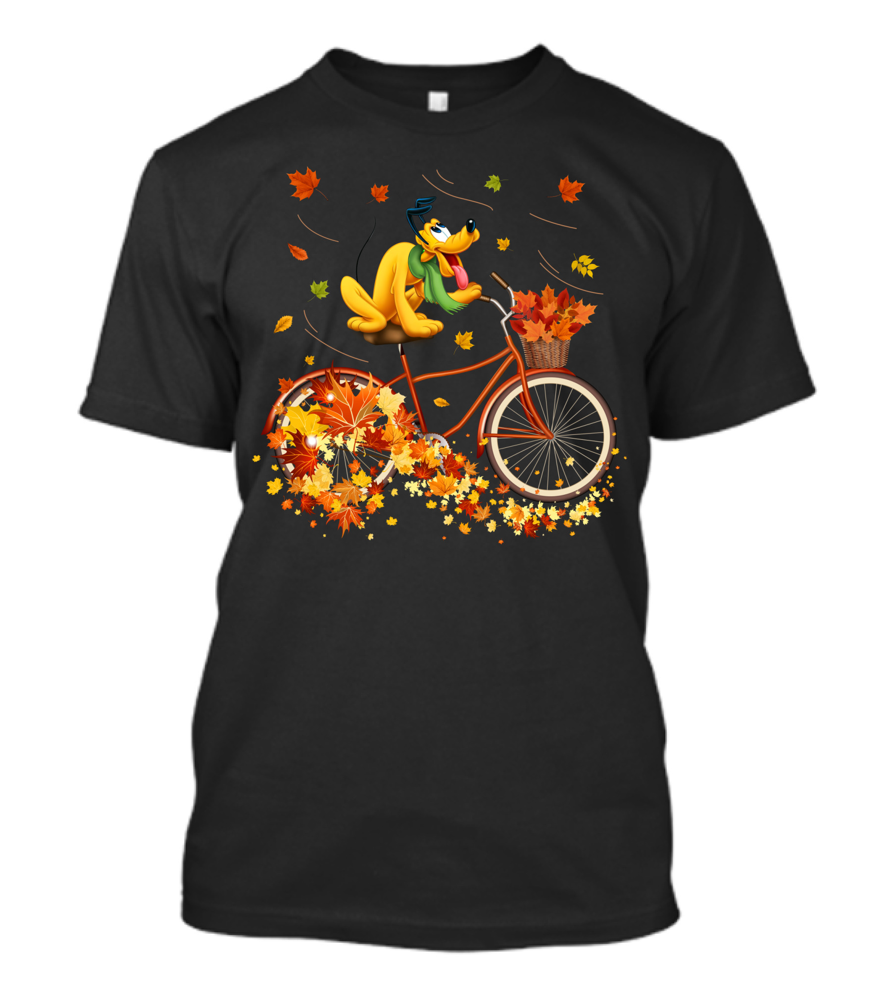 Pluto Autumn Bicycle Adventure With Falling Leaves T-Shirt