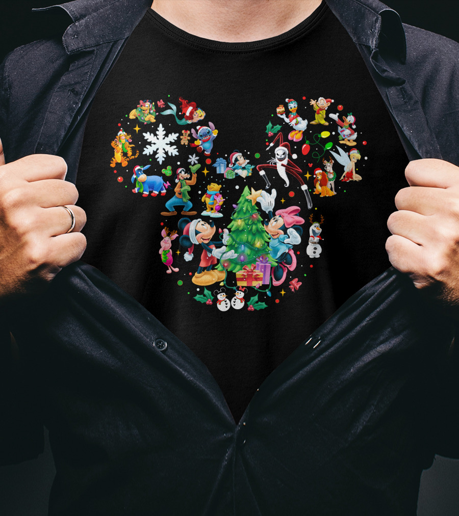 Mickey And Minnie Christmas Disney Characters Holiday Celebration T-Shirt