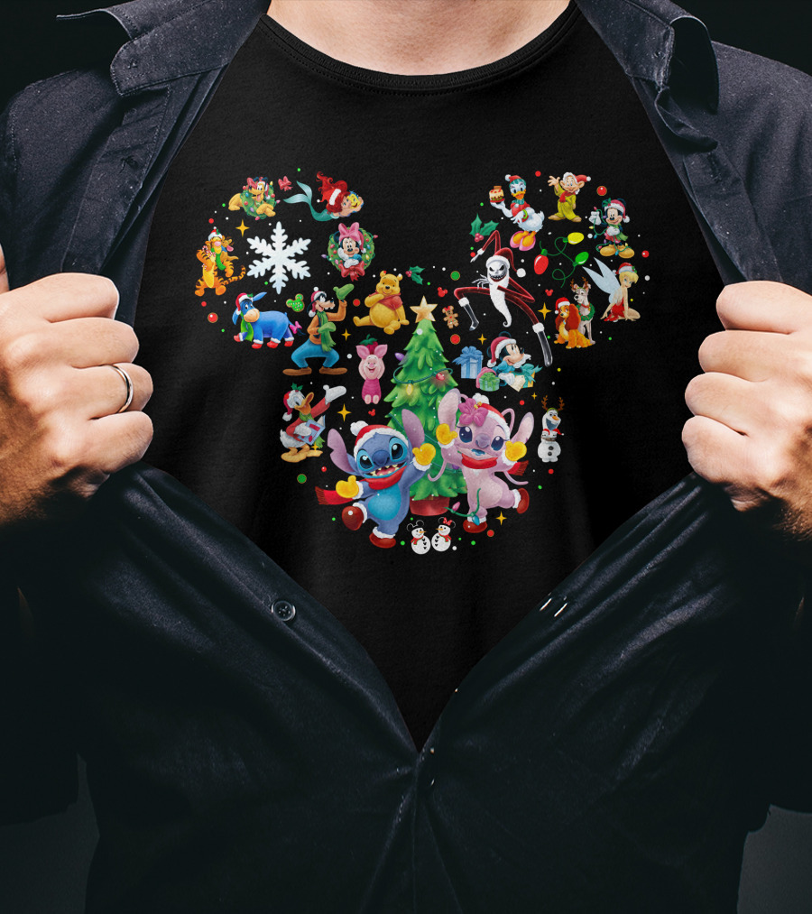 Stitch And Angel Christmas Disney Characters Celebration T-Shirt