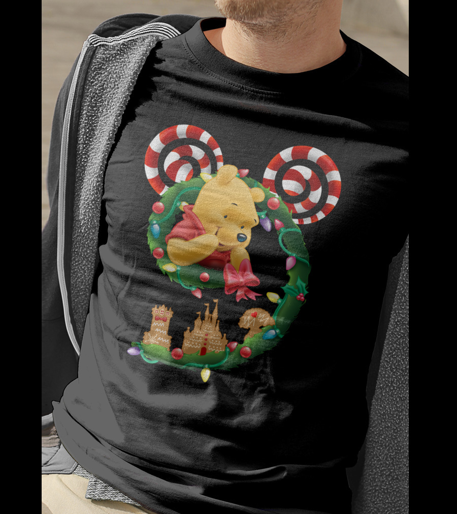 Winnie Pooh Christmas Wreath With Candy Canes And Holiday Castle Cookies T-Shirt