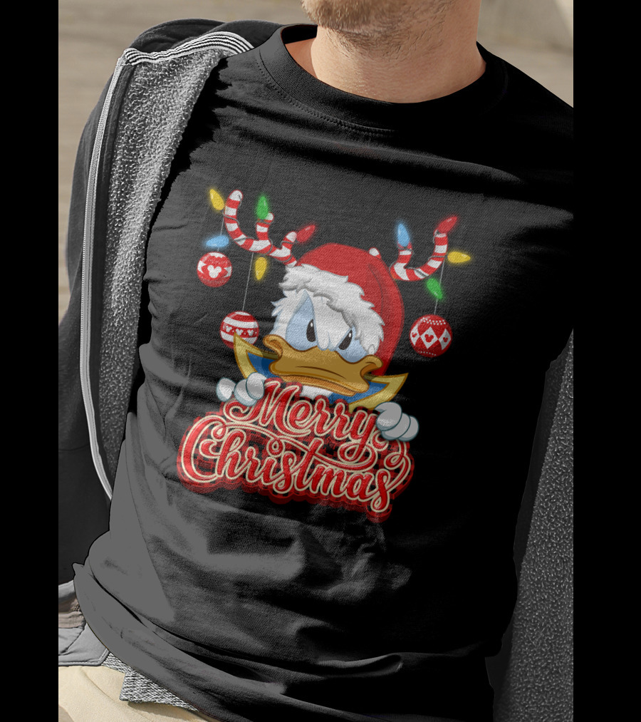 Merry Christmas Donald Wearing Santa Hat And Reindeer Antlers T-Shirt