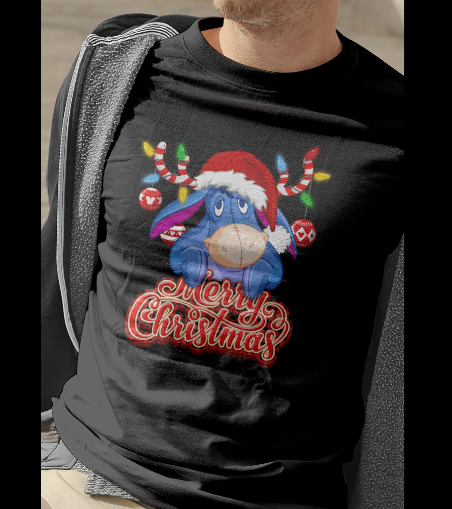 Eeyore Merry Christmas Santa Hat Reindeer Lights T-Shirt