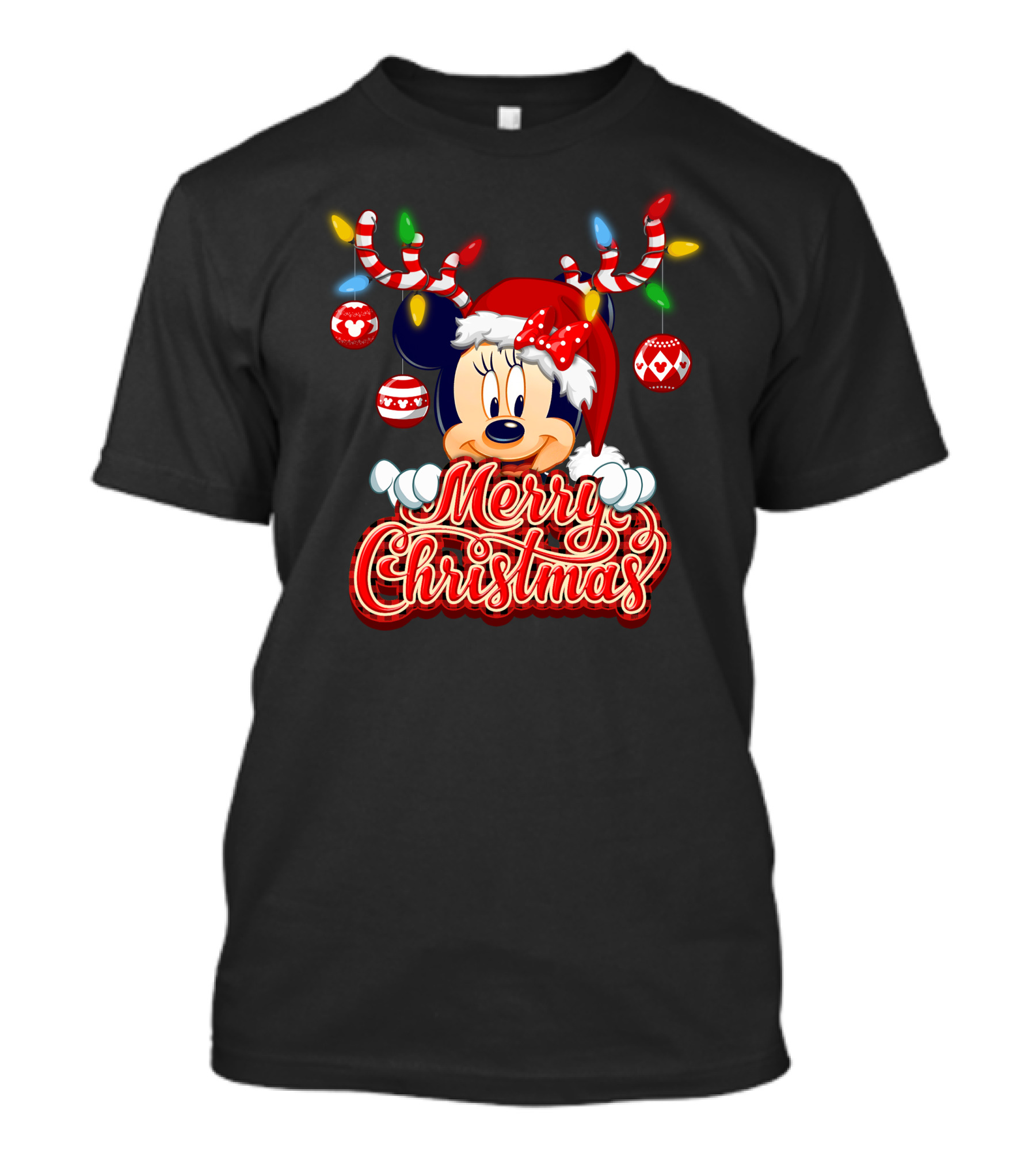 Minnie Mouse Merry Christmas Holiday Lights And Ornaments T-Shirt