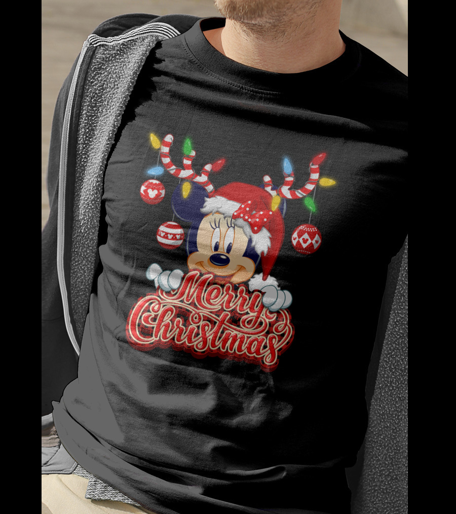 Minnie Mouse Merry Christmas Holiday Lights And Ornaments T-Shirt