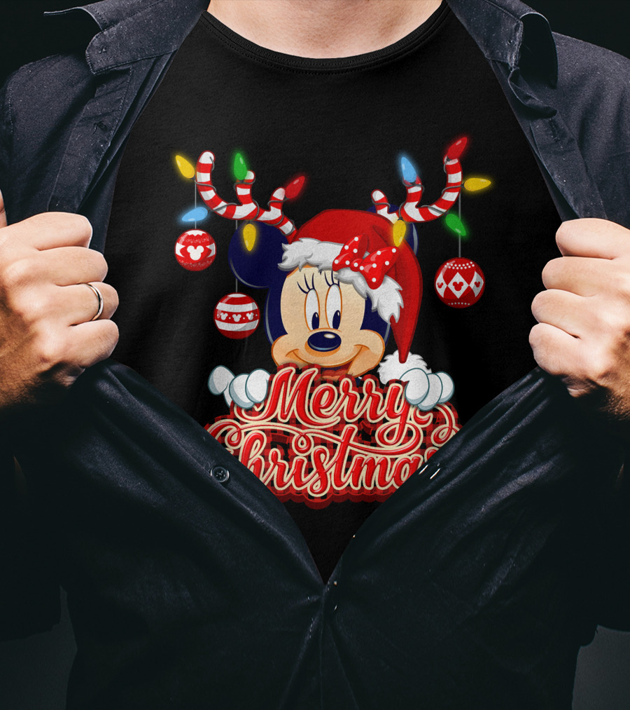 Minnie Mouse Merry Christmas Holiday Lights And Ornaments T-Shirt