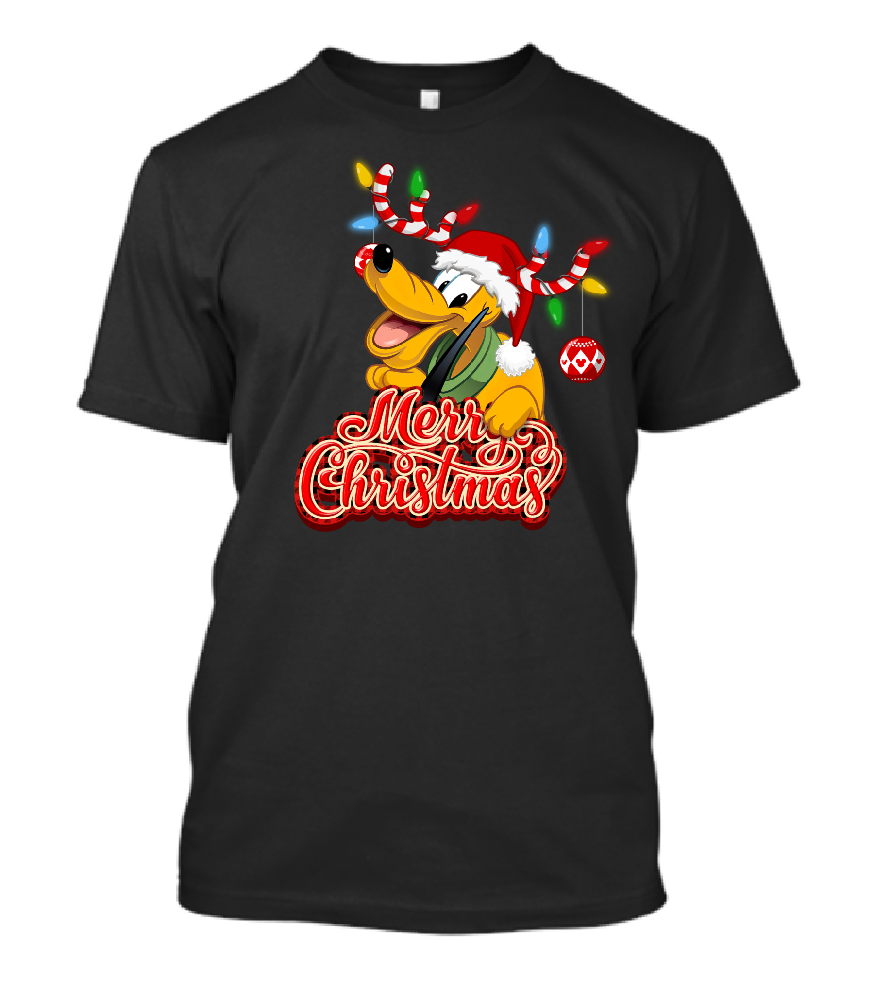 Merry Christmas Pluto Holiday Antlers And Santa Hat T-Shirt