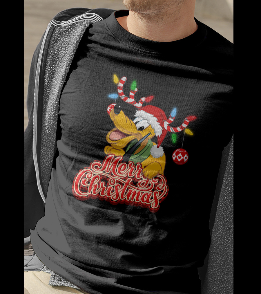 Merry Christmas Pluto Holiday Antlers And Santa Hat T-Shirt