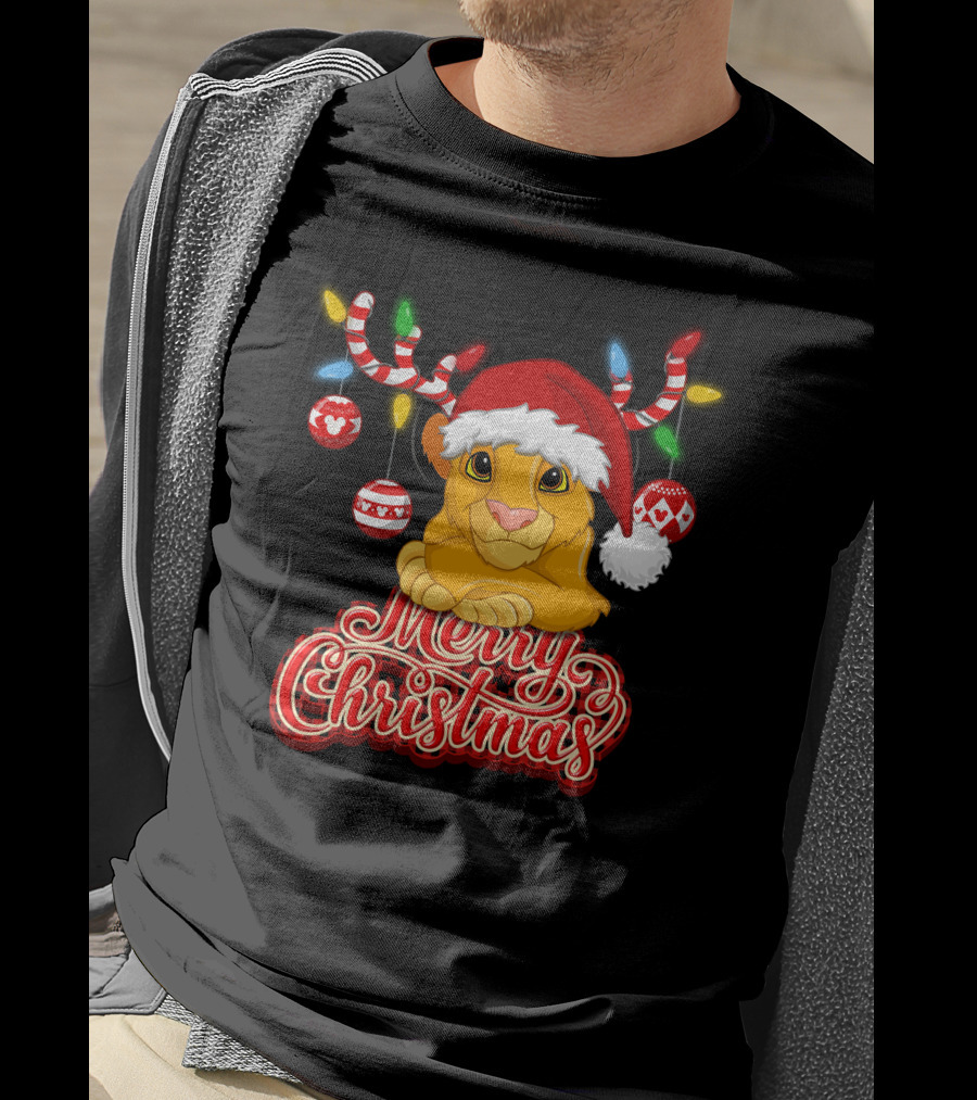 Simba Merry Christmas Santa Hat And Reindeer Antlers T-Shirt