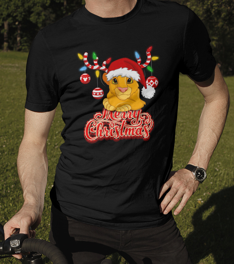 Simba Merry Christmas Santa Hat And Reindeer Antlers T-Shirt