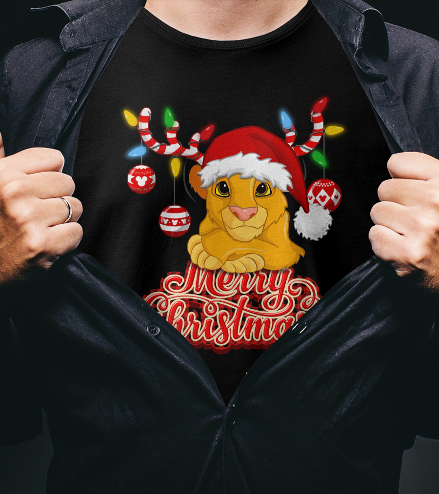Simba Merry Christmas Santa Hat And Reindeer Antlers T-Shirt