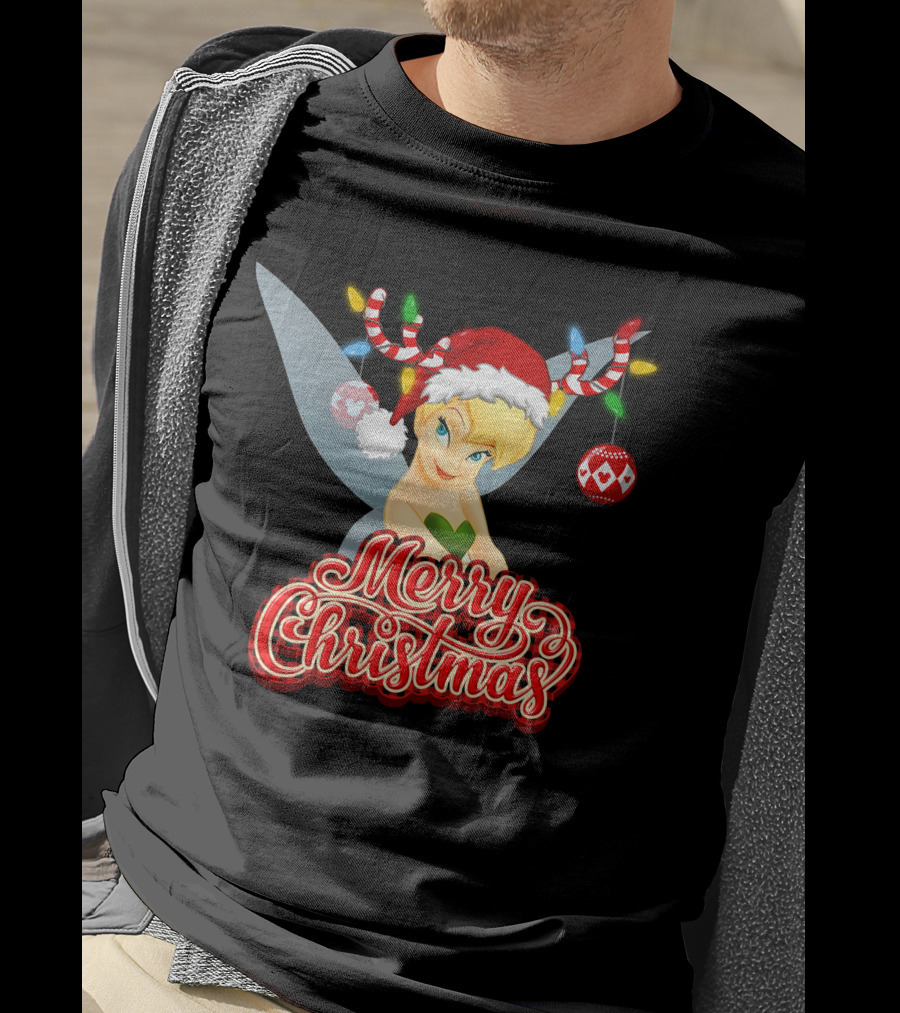 Merry Christmas Tinkerbell Santa Hat Reindeer Antlers Lights Holiday T-Shirt