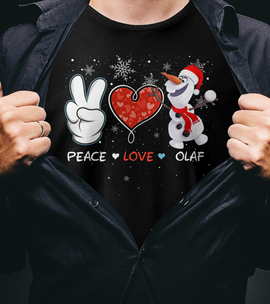 Peace Love Olaf Snowman Winter Holiday Theme T-Shirt
