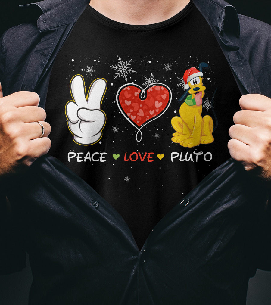 Peace Love Pluto Snowflakes Santa Hat T-Shirt