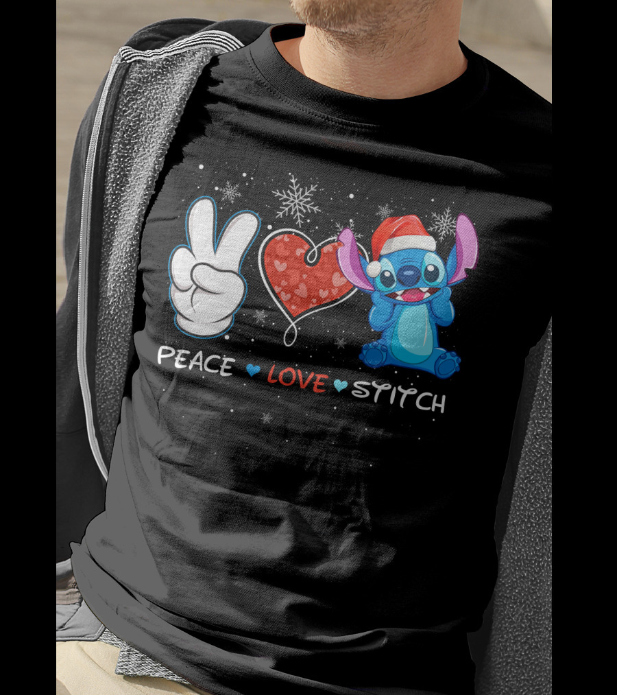 Peace Love Stitch Christmas Santa Hat T-Shirt