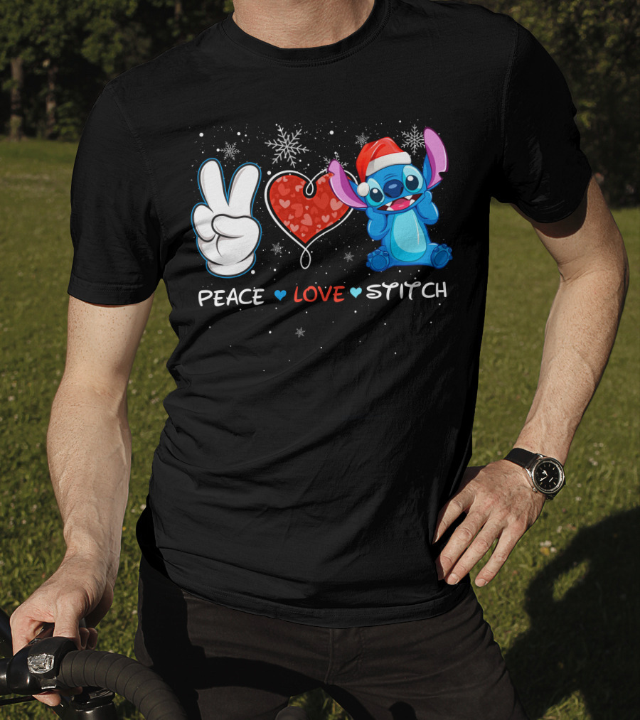 Peace Love Stitch Christmas Santa Hat T-Shirt