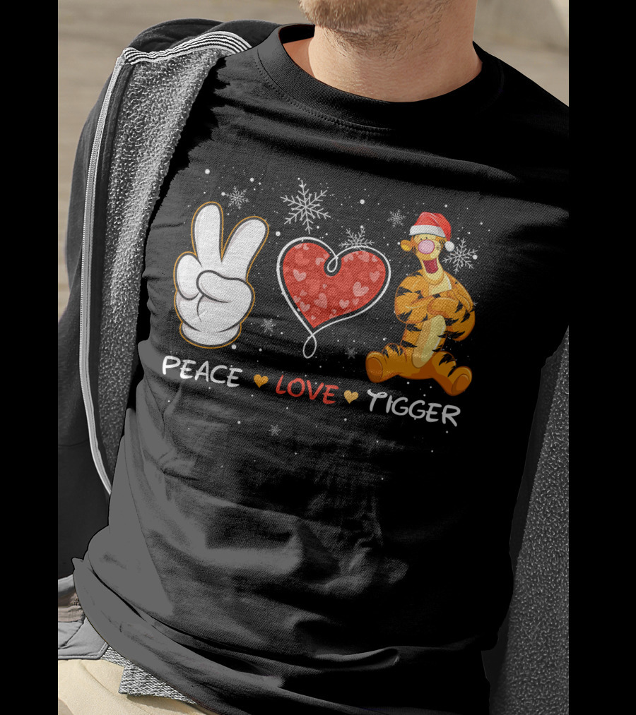 Peace Love Tigger Santa Hat Snowflakes T-Shirt