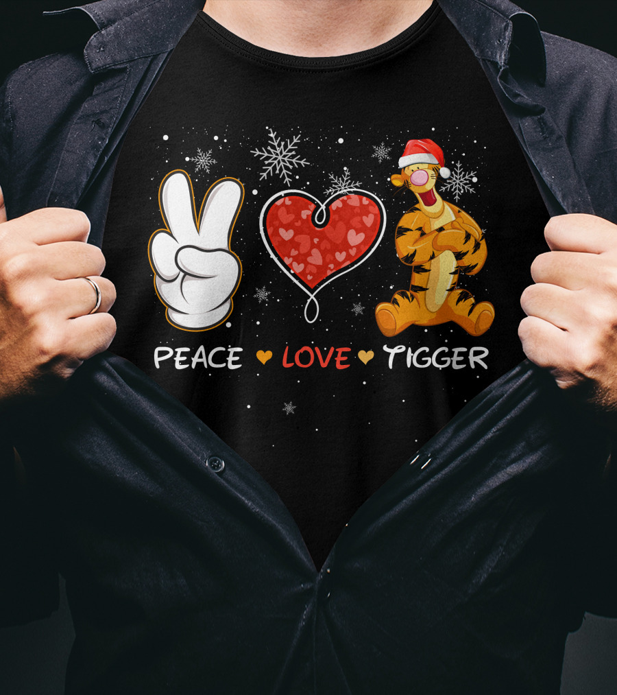 Peace Love Tigger Santa Hat Snowflakes T-Shirt