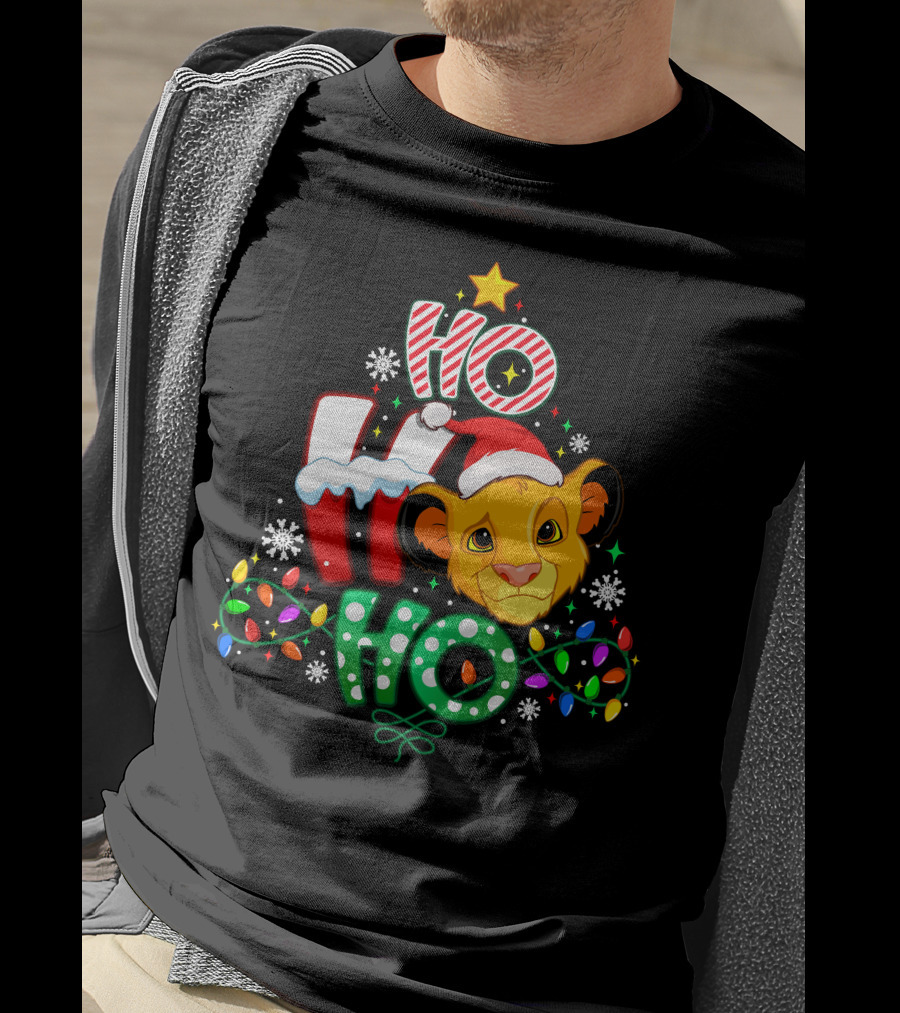 Ho Ho Ho Christmas Simba Lion King Holiday Lights T-Shirt