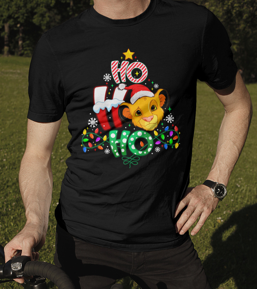 Ho Ho Ho Christmas Simba Lion King Holiday Lights T-Shirt