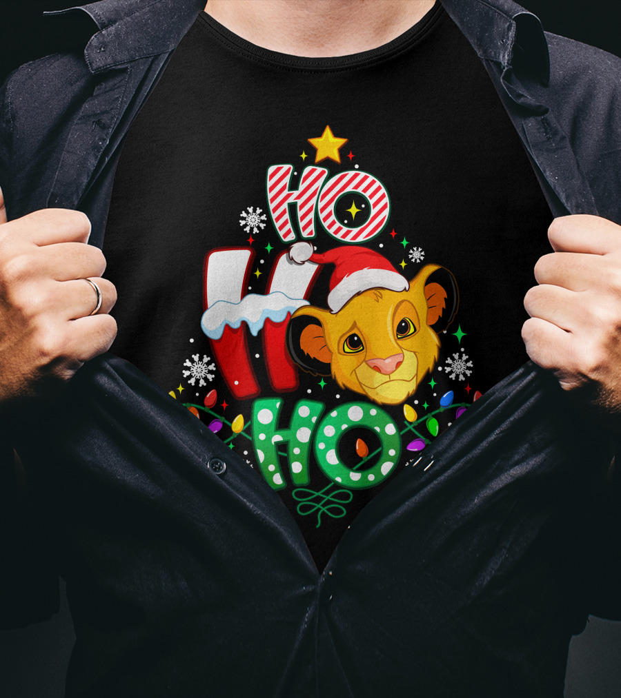Ho Ho Ho Christmas Simba Lion King Holiday Lights T-Shirt