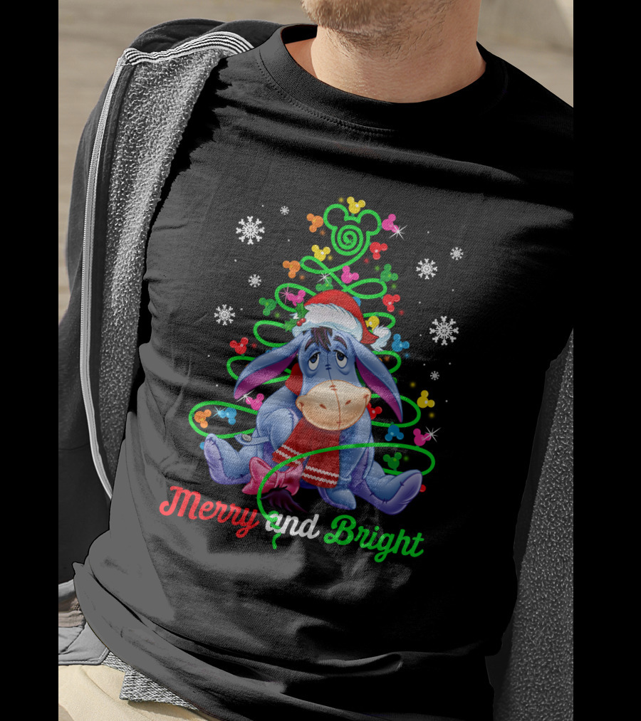 Eeyore Merry And Bright Christmas Tree Mickey Ornaments T-Shirt