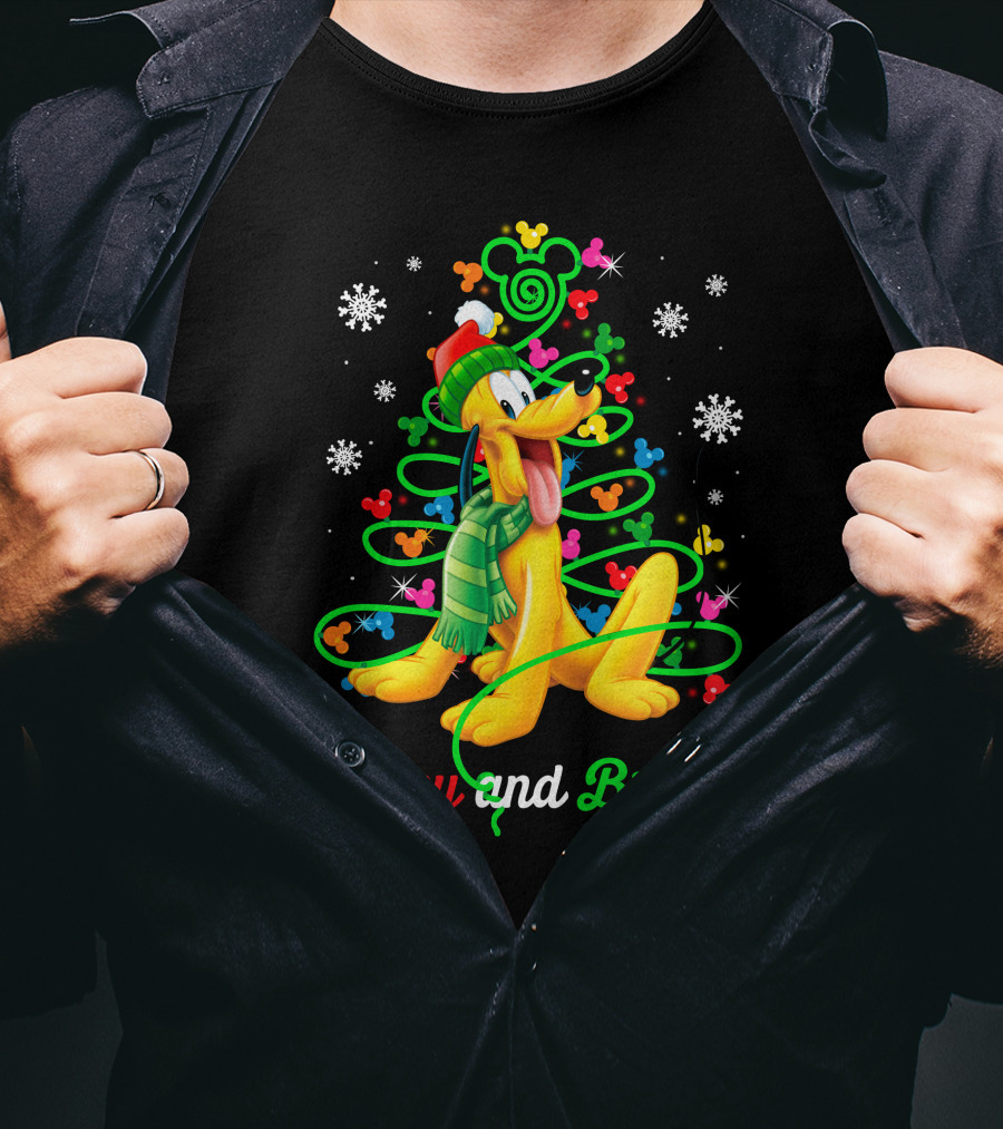 Pluto Merry And Bright Holiday Lights Mickey Snowflakes T-Shirt