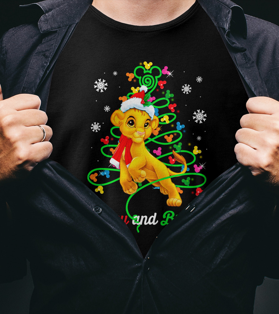Merry And Bright Simba Christmas Snowflakes Santa Hat T-Shirt