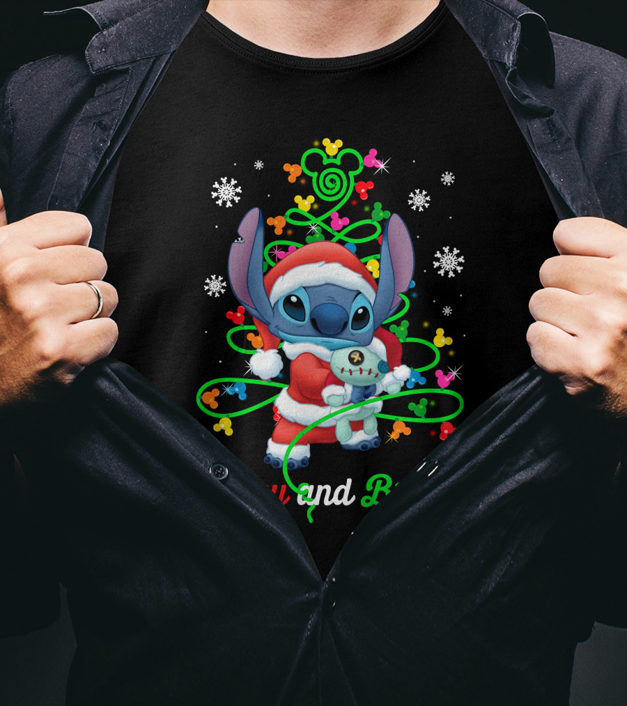 Merry And Bright Stitch Christmas Mickey Tree T-Shirt