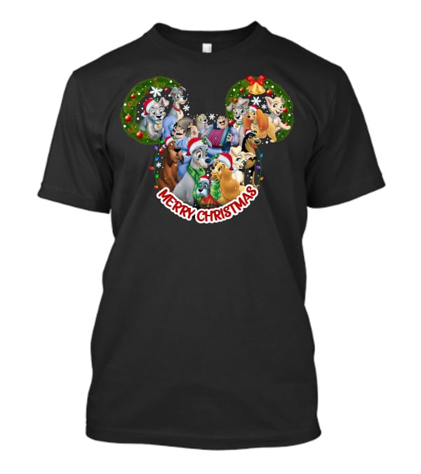 Merry Christmas Disney Lady And The Tramp Mickey Mouse Ears T-Shirt