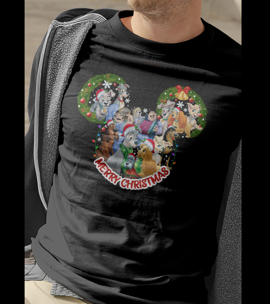 Merry Christmas Disney Lady And The Tramp Mickey Mouse Ears T-Shirt