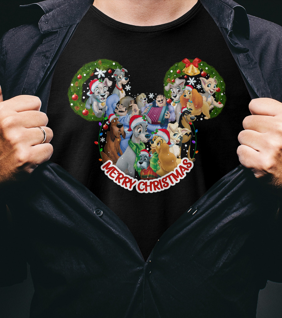 Merry Christmas Disney Lady And The Tramp Mickey Mouse Ears T-Shirt