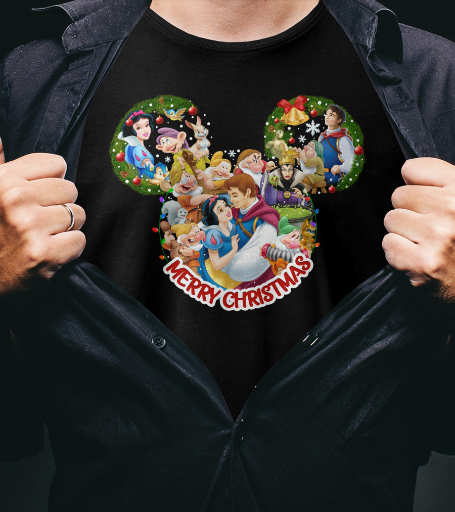 Merry Christmas Snow White And Seven Dwarfs Mickey Mouse Ears T-Shirt