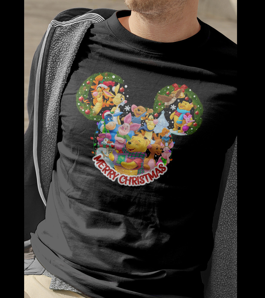 Merry Christmas Winnie The Pooh Disney Characters Mickey Ears T-Shirt