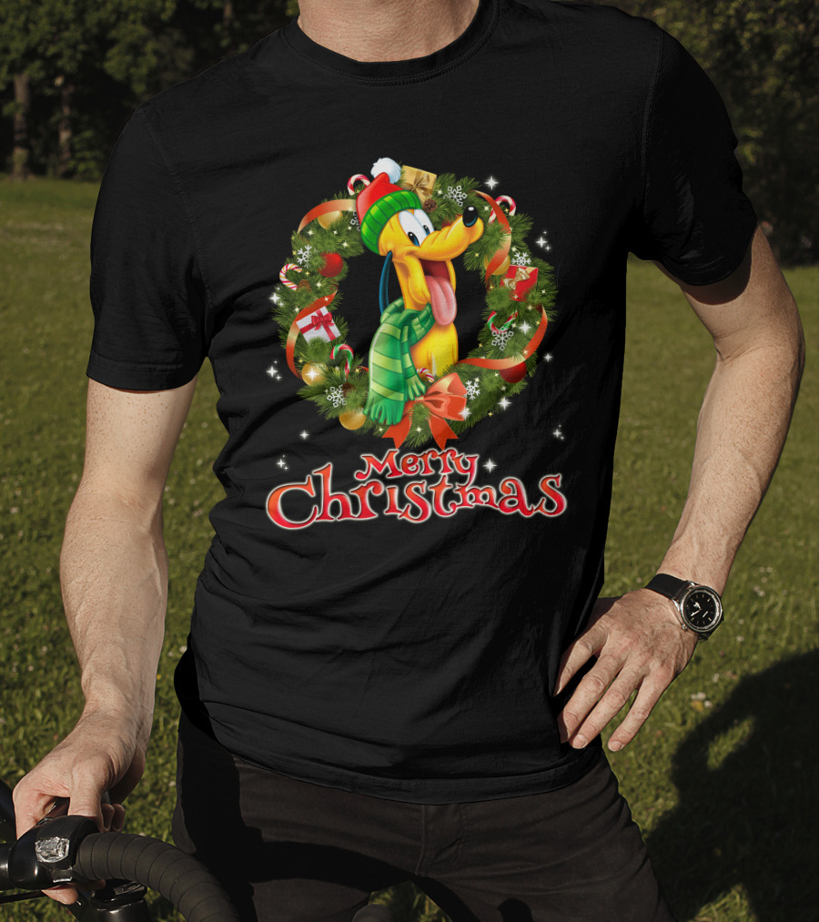 Merry Christmas Pluto Wreath Holiday Celebration T-Shirt